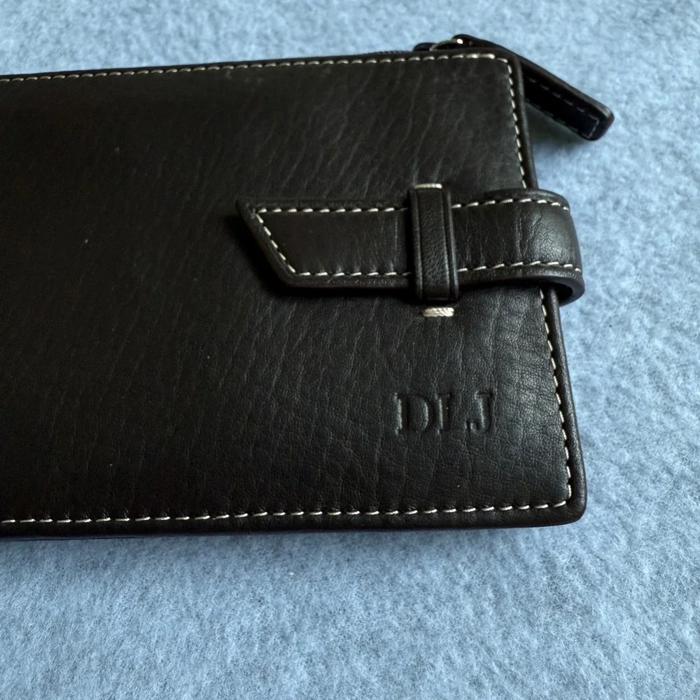 Levenger Black Leather BiFold‎ Wallet Card Holder Travel Organizer Monogram DLJ